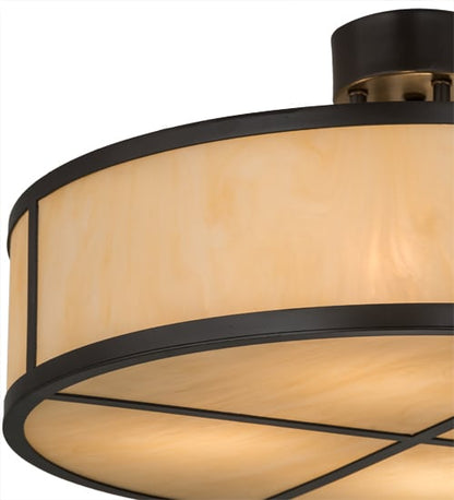 Cilindro 4 Light 24" Wide Semi-Flush Drum Ceiling Fixture with Beige Idalight Shade - Timeless Bronze Finish
