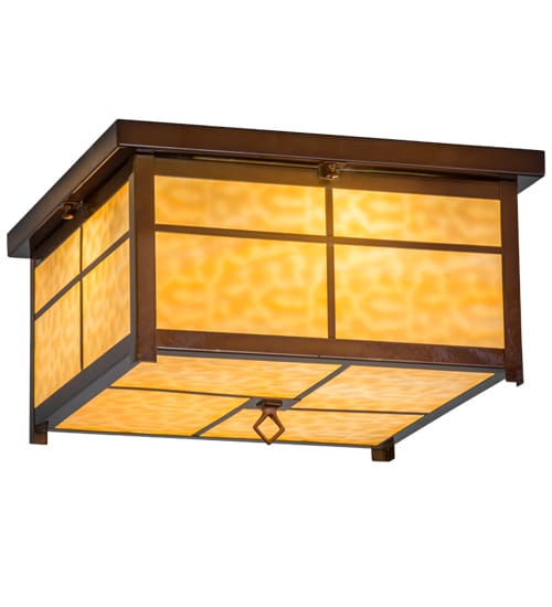 Mission 4 Light 24" Wide Flush Mount Square Ceiling Fixture - Transparent Copper Finish