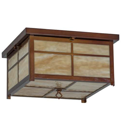 Mission 4 Light 24" Wide Flush Mount Square Ceiling Fixture - Transparent Copper Finish