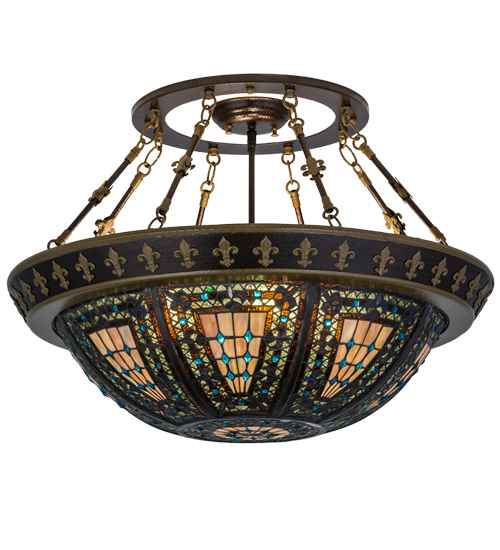 Fleur-de-lis 4 Light 28" Wide Semi-Flush Bowl Ceiling Fixture - Copper Vein Finish