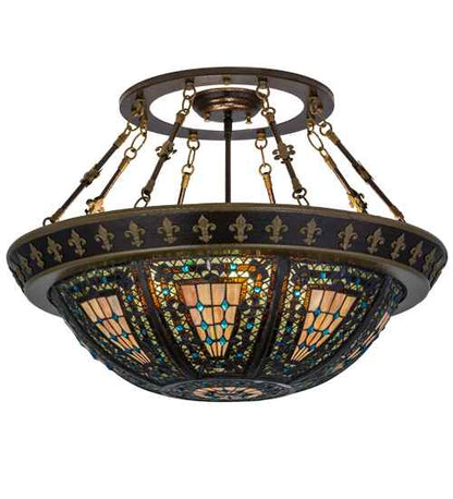Fleur-de-lis 4 Light 28" Wide Semi-Flush Bowl Ceiling Fixture - Copper Vein Finish