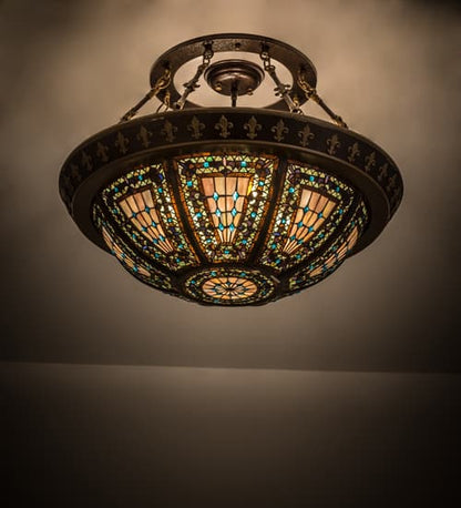Fleur-de-lis 4 Light 28" Wide Semi-Flush Bowl Ceiling Fixture - Copper Vein Finish