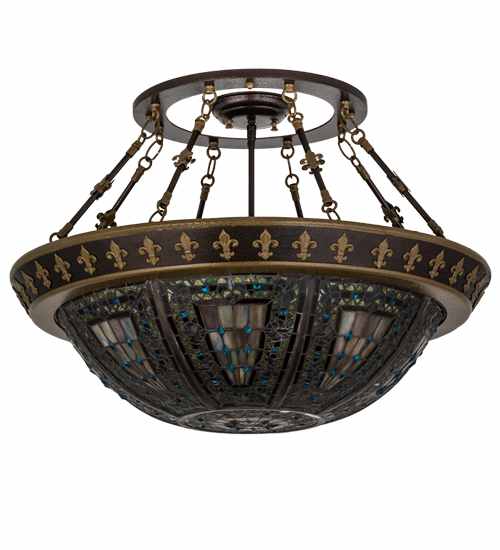 Fleur-de-lis 4 Light 28" Wide Semi-Flush Bowl Ceiling Fixture - Copper Vein Finish
