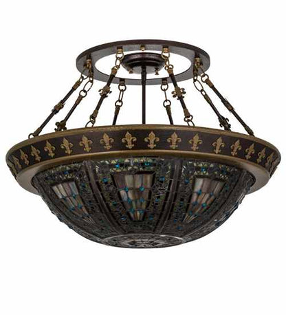 Fleur-de-lis 4 Light 28" Wide Semi-Flush Bowl Ceiling Fixture - Copper Vein Finish