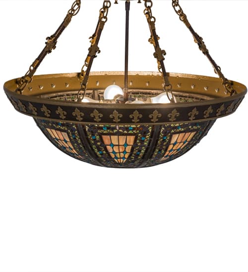 Fleur-de-lis 4 Light 28" Wide Semi-Flush Bowl Ceiling Fixture - Copper Vein Finish