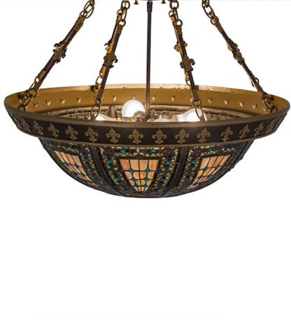 Fleur-de-lis 4 Light 28" Wide Semi-Flush Bowl Ceiling Fixture - Copper Vein Finish