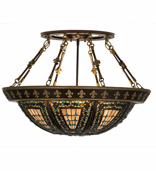 Fleur-de-lis 4 Light 28" Wide Semi-Flush Bowl Ceiling Fixture - Copper Vein Finish