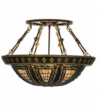 Fleur-de-lis 4 Light 28" Wide Semi-Flush Bowl Ceiling Fixture - Copper Vein Finish