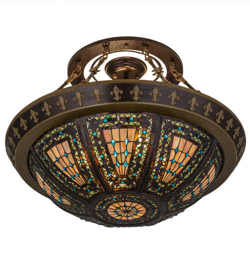 Fleur-de-lis 4 Light 28" Wide Semi-Flush Bowl Ceiling Fixture - Copper Vein Finish