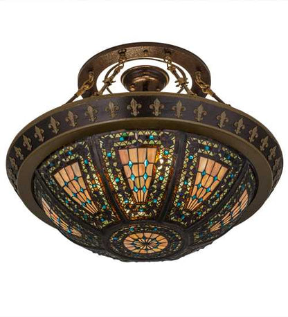 Fleur-de-lis 4 Light 28" Wide Semi-Flush Bowl Ceiling Fixture - Copper Vein Finish
