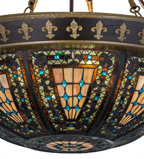 Fleur-de-lis 4 Light 28" Wide Semi-Flush Bowl Ceiling Fixture - Copper Vein Finish