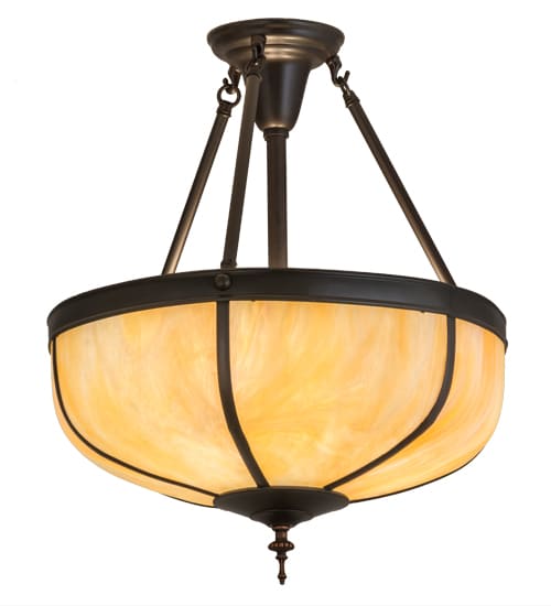 Arts and Crafts 3 Light 18" Wide Semi-Flush Bowl Ceiling Fixture with Beige Iridescent Glass Shade - Craftsman Brown Finish
