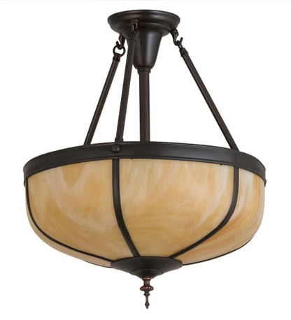 Arts and Crafts 3 Light 18" Wide Semi-Flush Bowl Ceiling Fixture with Beige Iridescent Glass Shade - Craftsman Brown Finish