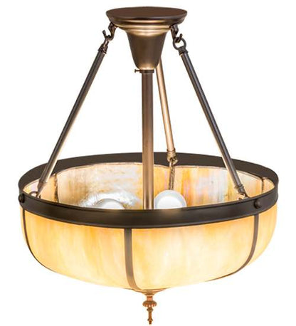 Arts and Crafts 3 Light 18" Wide Semi-Flush Bowl Ceiling Fixture with Beige Iridescent Glass Shade - Craftsman Brown Finish