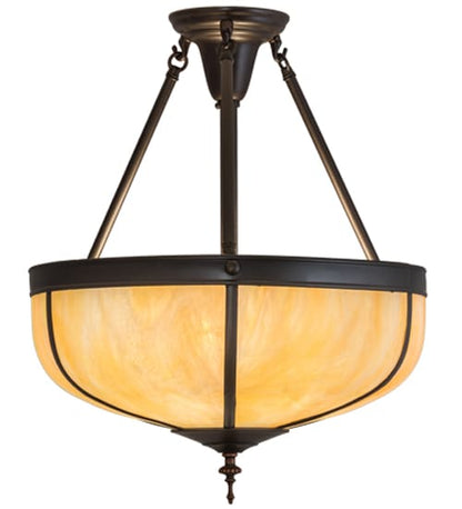 Arts and Crafts 3 Light 18" Wide Semi-Flush Bowl Ceiling Fixture with Beige Iridescent Glass Shade - Craftsman Brown Finish
