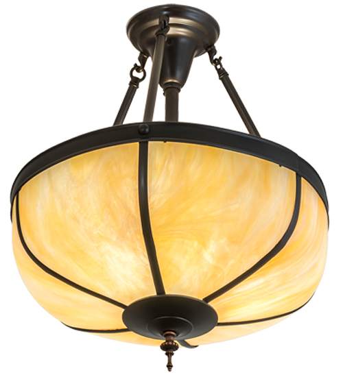 Arts and Crafts 3 Light 18" Wide Semi-Flush Bowl Ceiling Fixture with Beige Iridescent Glass Shade - Craftsman Brown Finish