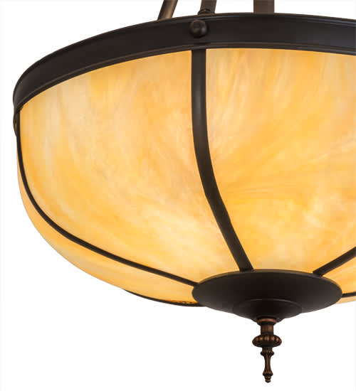 Arts and Crafts 3 Light 18" Wide Semi-Flush Bowl Ceiling Fixture with Beige Iridescent Glass Shade - Craftsman Brown Finish