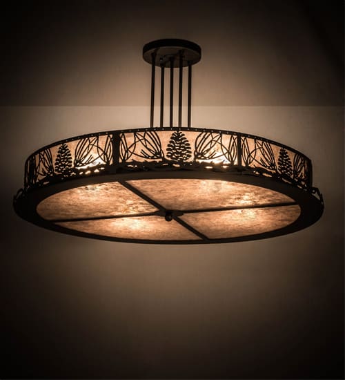 Mountain Pine 4 Light 36" Wide Semi-Flush Drum Ceiling Fixture - Oil Rubbed Bronze Finish