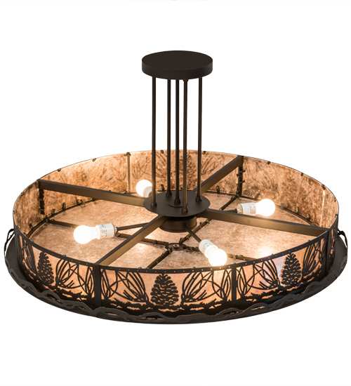 Mountain Pine 4 Light 36" Wide Semi-Flush Drum Ceiling Fixture - Oil Rubbed Bronze Finish