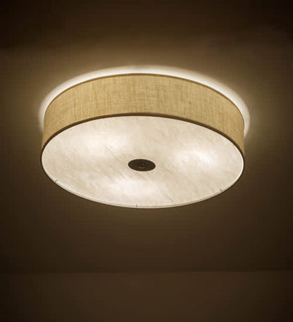 Cilindro 3 Light 36" Wide Semi-Flush Drum Ceiling Fixture with Off-White Shade - Nickel Finish