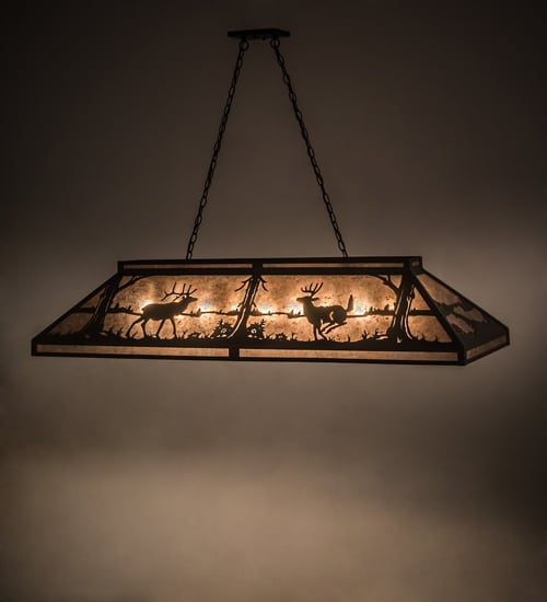 Elk and Deer at Lake 9 Light 18" Wide Linear Pendant
