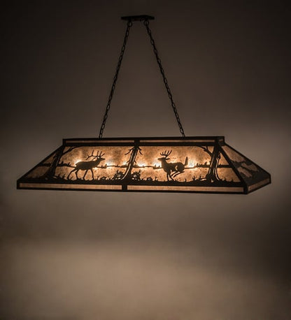 Elk and Deer at Lake 9 Light 18" Wide Linear Pendant
