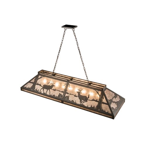 Elk and Deer at Lake 9 Light 18" Wide Linear Pendant