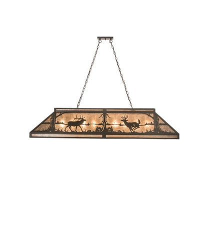 Elk and Deer at Lake 9 Light 18" Wide Linear Pendant