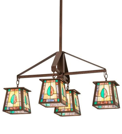 Long Mackintosh Leaf 4 Light 24" Wide Chandelier