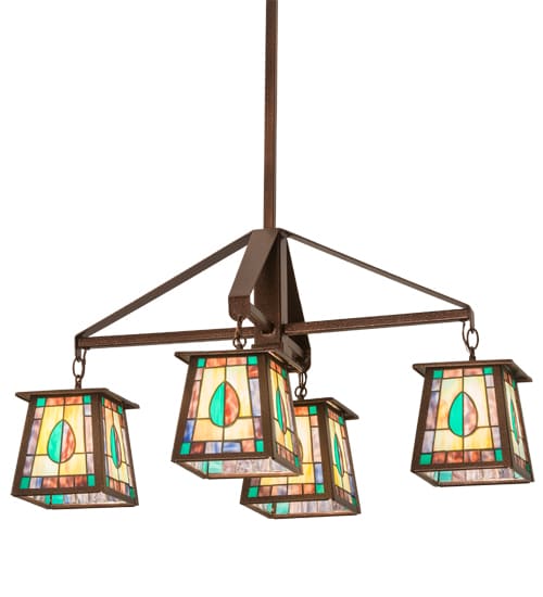 Long Mackintosh Leaf 4 Light 24" Wide Chandelier