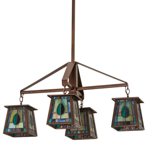 Long Mackintosh Leaf 4 Light 24" Wide Chandelier