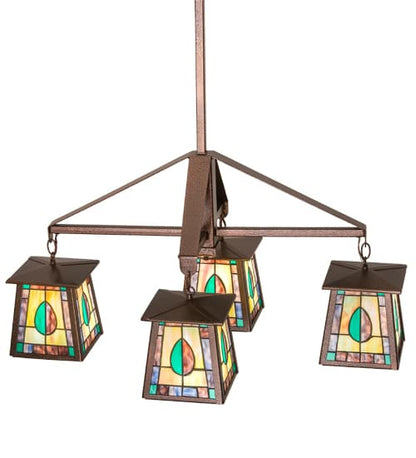 Long Mackintosh Leaf 4 Light 24" Wide Chandelier