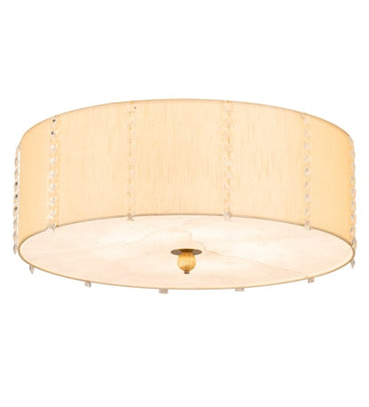 Cilindro Lujoso 8 Light 32" Wide Semi-Flush Drum Ceiling Fixture with Natural Silk Shade - Brass Finish