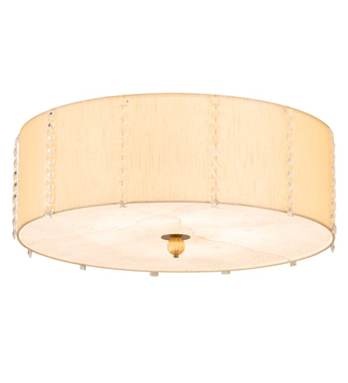 Cilindro Lujoso 8 Light 32" Wide Semi-Flush Drum Ceiling Fixture with Natural Silk Shade - Brass Finish