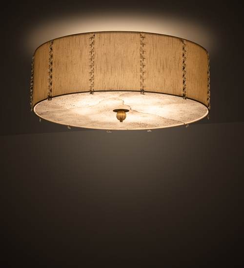 Cilindro Lujoso 8 Light 32" Wide Semi-Flush Drum Ceiling Fixture with Natural Silk Shade - Brass Finish