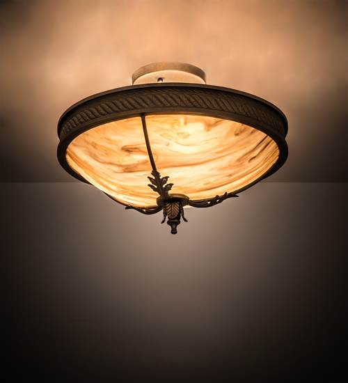 Hoja 3 Light 15" Wide Semi-Flush Bowl Ceiling Fixture - French Bronzed Finish