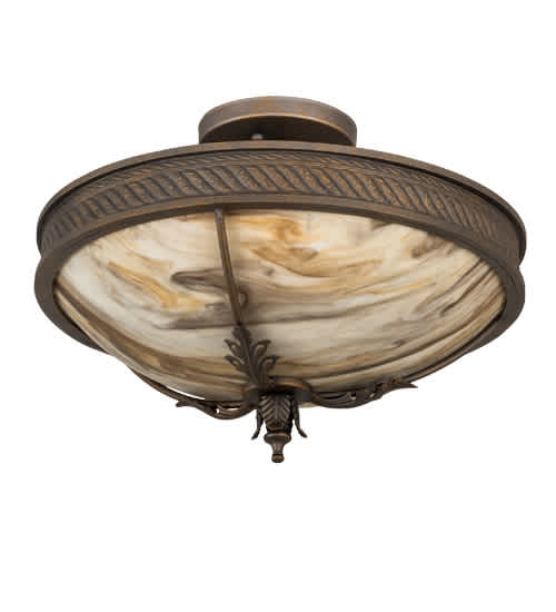 Hoja 3 Light 15" Wide Semi-Flush Bowl Ceiling Fixture - French Bronzed Finish
