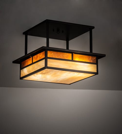 Hyde Park "T" Mission 2 Light 25" Wide Semi-Flush Square Ceiling Fixture