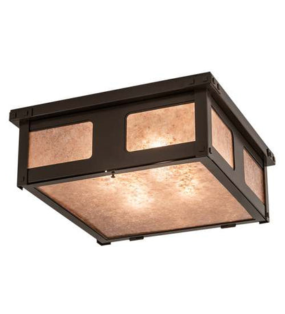 Quezon 4 Light 34" Wide Flush Mount Square Ceiling Fixture with Silver Mica Shade - Timeless Bronze Finish
