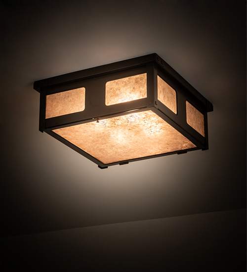 Quezon 4 Light 34" Wide Flush Mount Square Ceiling Fixture with Silver Mica Shade - Timeless Bronze Finish