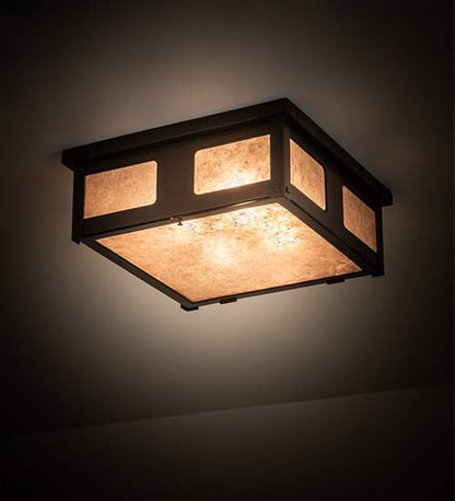 Quezon 4 Light 34" Wide Flush Mount Square Ceiling Fixture with Silver Mica Shade - Timeless Bronze Finish