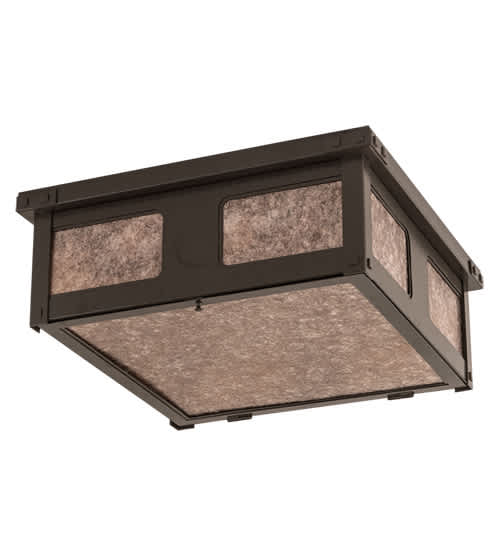Quezon 4 Light 34" Wide Flush Mount Square Ceiling Fixture with Silver Mica Shade - Timeless Bronze Finish