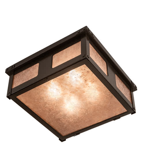Quezon 4 Light 34" Wide Flush Mount Square Ceiling Fixture with Silver Mica Shade - Timeless Bronze Finish