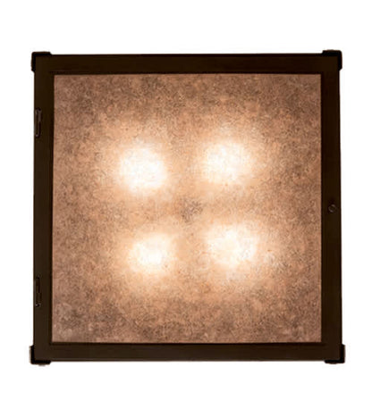 Quezon 4 Light 34" Wide Flush Mount Square Ceiling Fixture with Silver Mica Shade - Timeless Bronze Finish