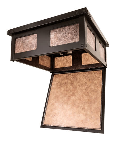 Quezon 4 Light 34" Wide Flush Mount Square Ceiling Fixture with Silver Mica Shade - Timeless Bronze Finish