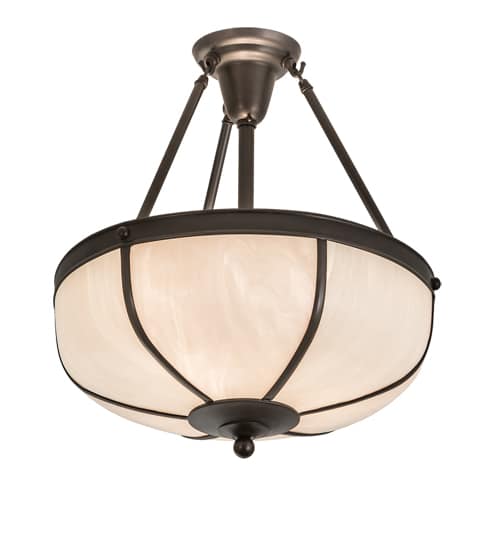Arts and Crafts 3 Light 18" Wide Semi-Flush Bowl Ceiling Fixture with White Glass Shade - Craftsman Brown Finish