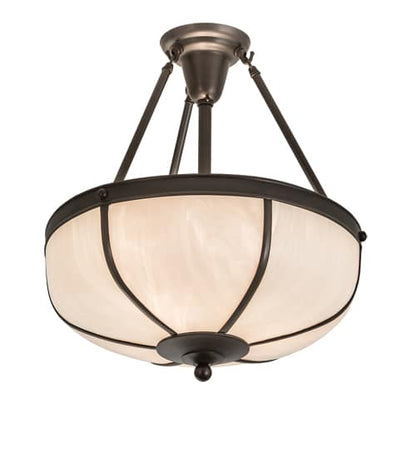 Arts and Crafts 3 Light 18" Wide Semi-Flush Bowl Ceiling Fixture with White Glass Shade - Craftsman Brown Finish