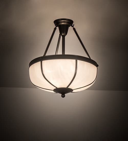 Arts and Crafts 3 Light 18" Wide Semi-Flush Bowl Ceiling Fixture with White Glass Shade - Craftsman Brown Finish