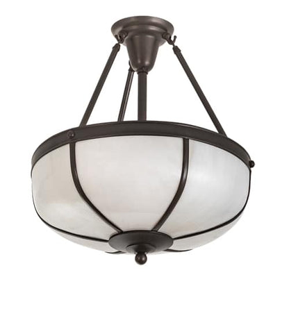 Arts and Crafts 3 Light 18" Wide Semi-Flush Bowl Ceiling Fixture with White Glass Shade - Craftsman Brown Finish