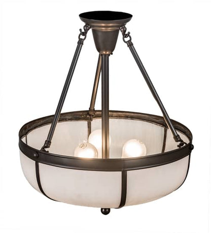 Arts and Crafts 3 Light 18" Wide Semi-Flush Bowl Ceiling Fixture with White Glass Shade - Craftsman Brown Finish